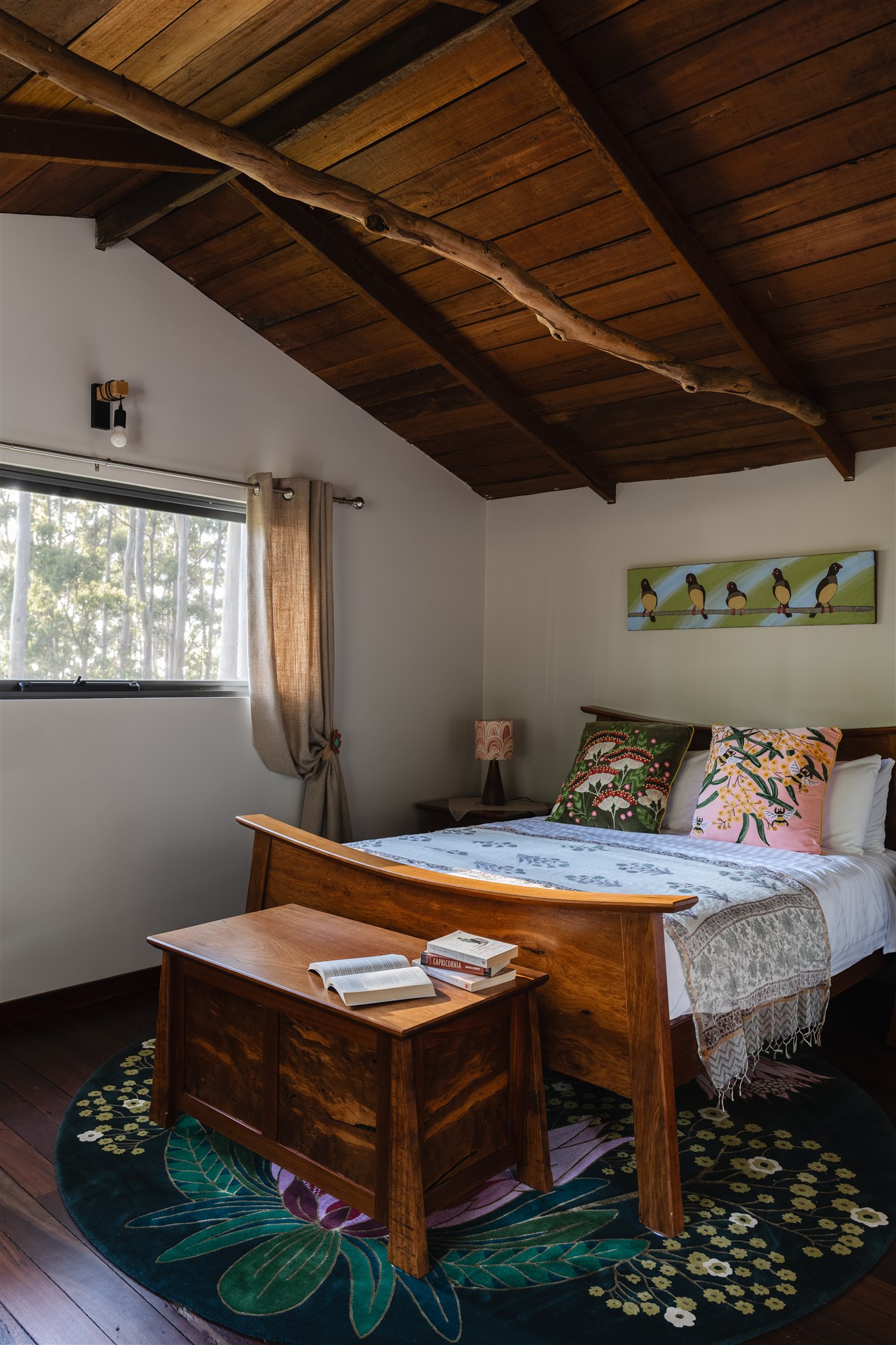 Jarrah Queen sized bed in upstairs bedroom