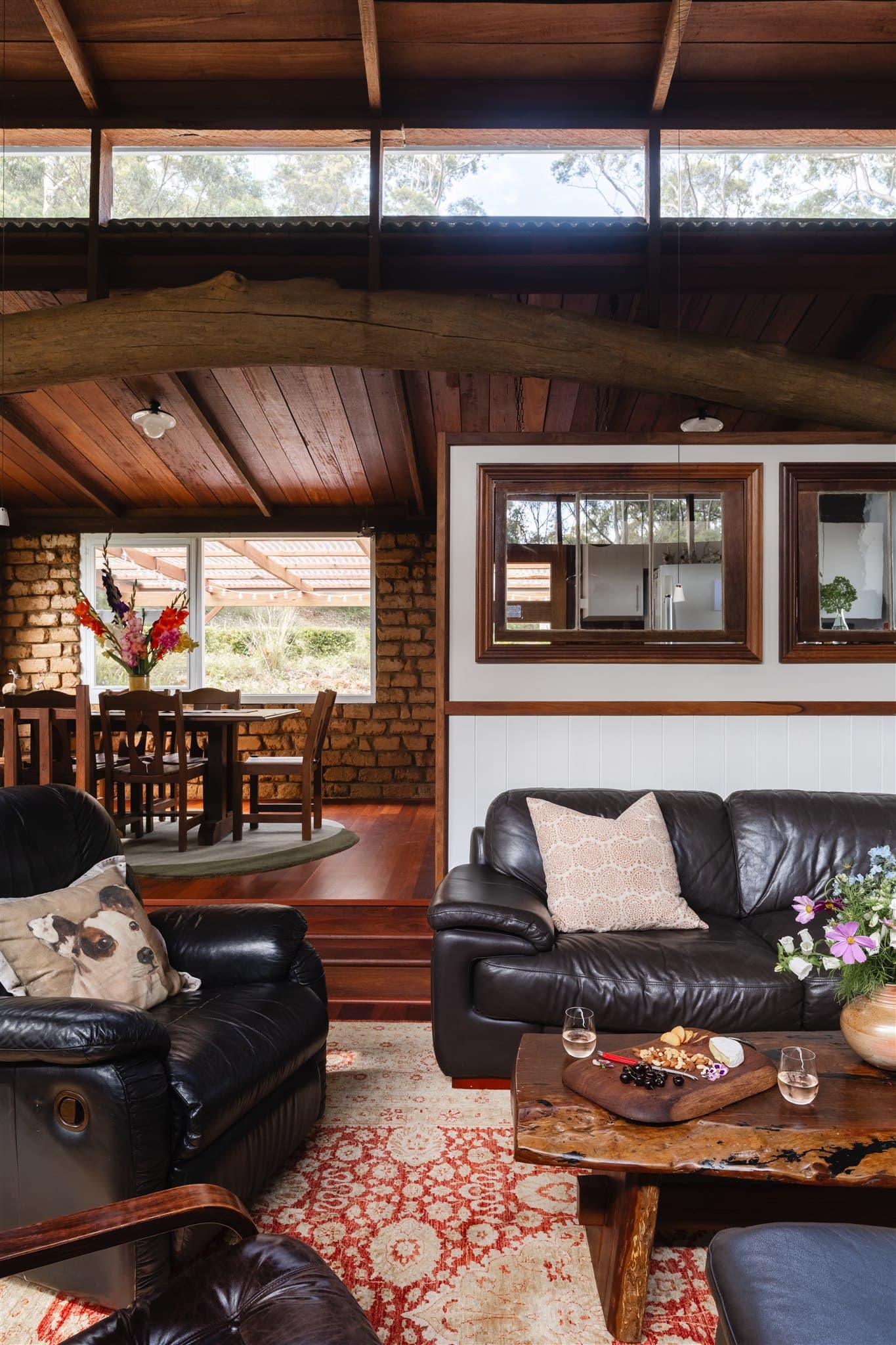 Unique wood and rammed earth features throughout
